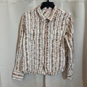 Vtg Overdrive Western Top L Corduroy Floral Button Up Snap Cottage Boho 18690x